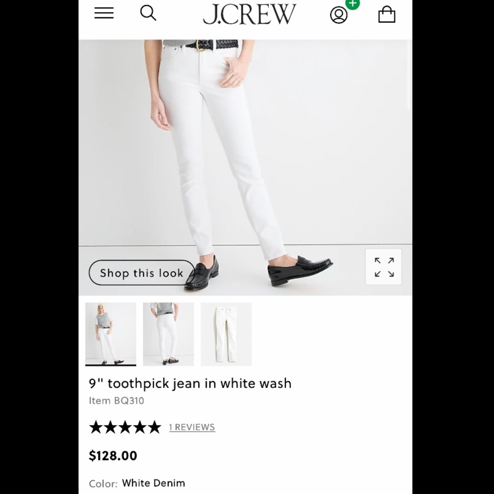 JCREW White 9” High-Rise Toothpick Jeans Sz.26